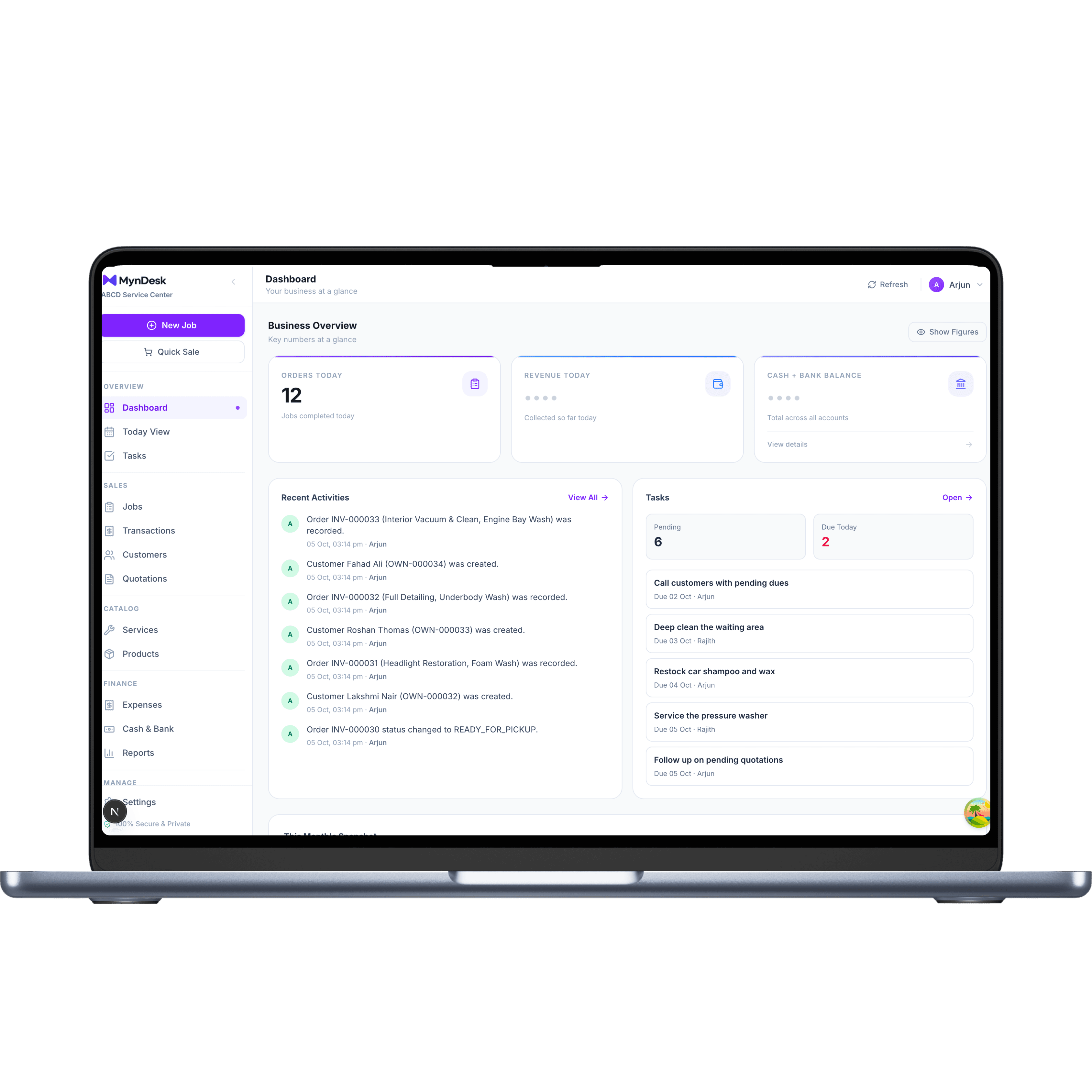 MynDesk dashboard on a laptop